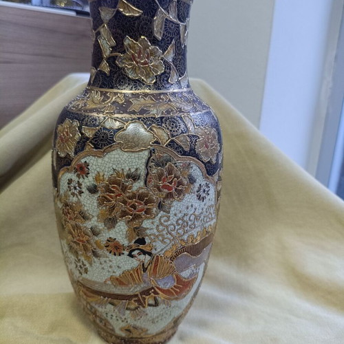 Japanese Satsuma vase used, vintage 1960-1980, height 32 cm