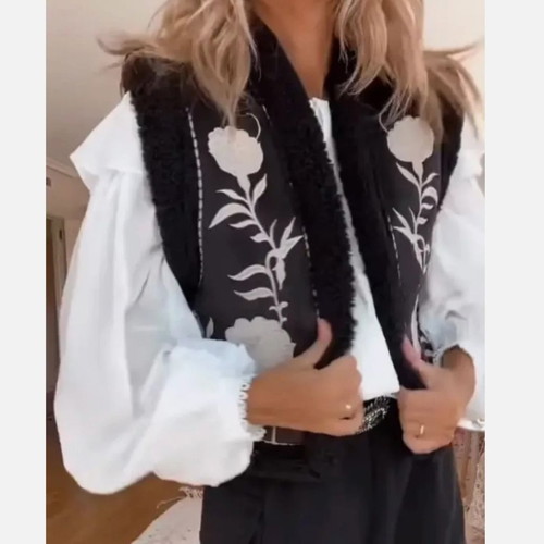 Zara embroidered double face floral shearling vest size S like new