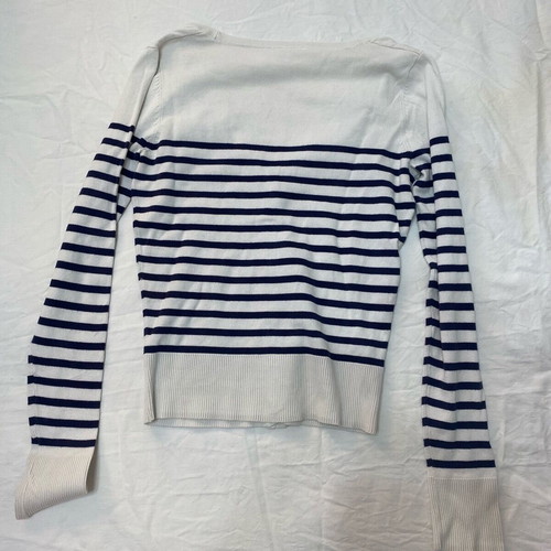 Cardigan with buttons white and blue stripes used, size S