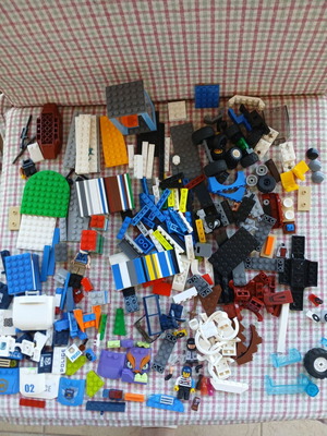 Building blocks used, mainly police and car pieces