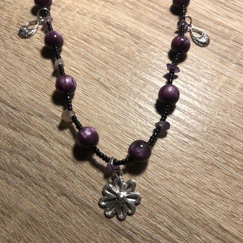 Handmade hippie fairy boho necklace new, purple and silver