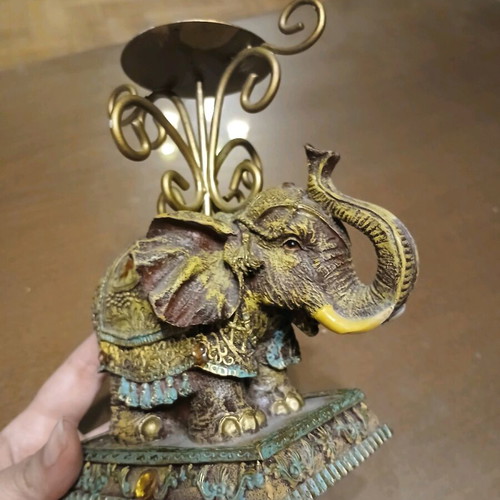 Indian elephant reproduction candlestick like new, resin and brass