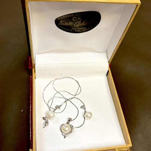 Silver 925 Jewelry Set with Natural Pearls and Swarovski