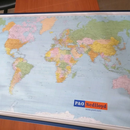 World map used 137x94 cm with iron mounting bars