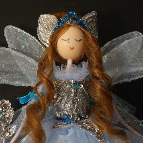 Blue fairy handmade doll in circular frame new
