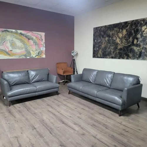 Gray leather sofa set three-seater and two-seater new