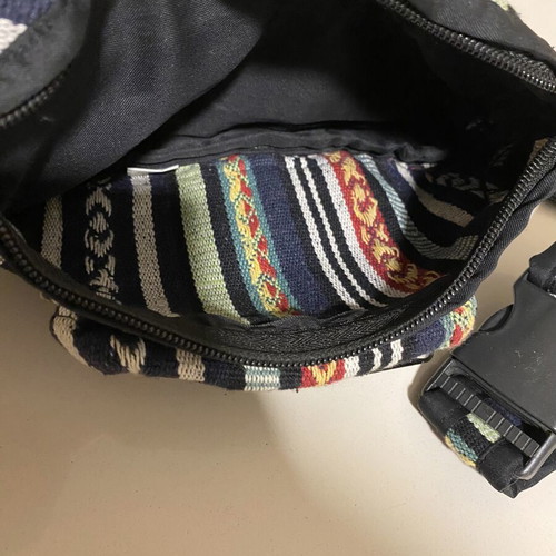 Waist bag like new, woven style, black and multicolor