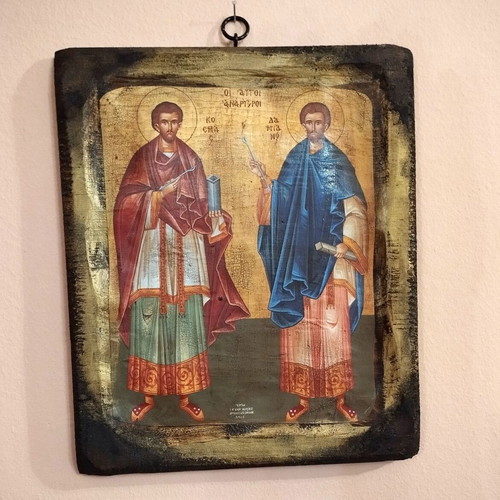 Handmade Orthodox icon of Saints Cosmas and Damian new