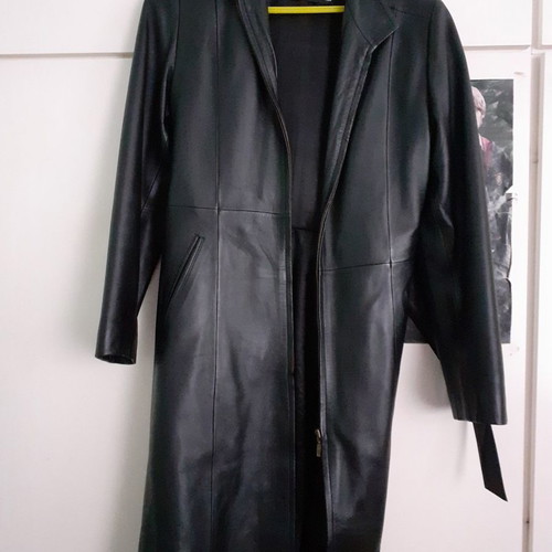 Roberto Cavalli leather midi coat new, black