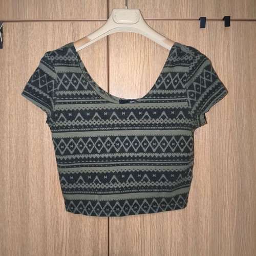 Tally Weijl crop top khaki with ethnic Aztec print like new, size M