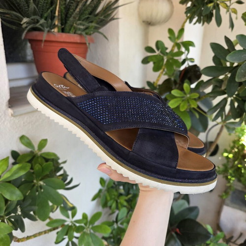 Ara high soft leather sandals with crystals size 39, like new, navy blue