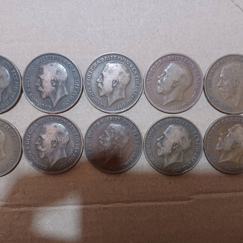 English One Penny George V coins used, various dates 1910s–1930s