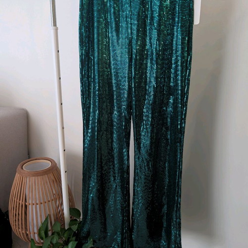 Shiny pants new with elastic waist, green