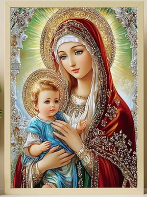 Diamond painting Virgin Mary in red with baby new