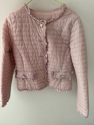 Women's spring jacket like new, pink with gold buttons and frill details