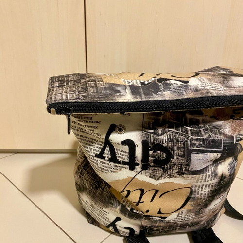 Backpack fabric new, black and beige, shoulder bag