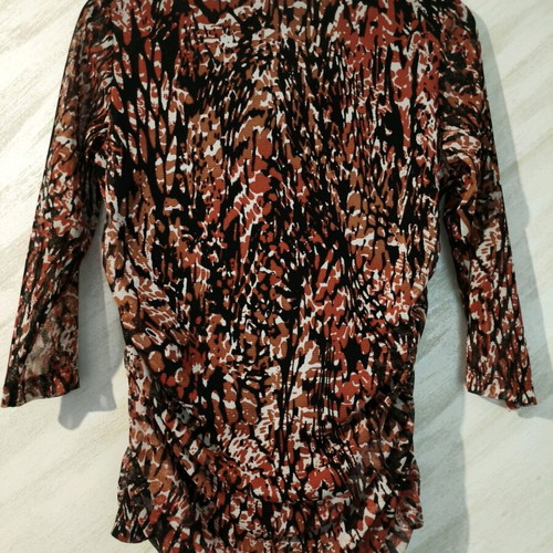 Blouse 3/4 sleeve printed brown black medium like new