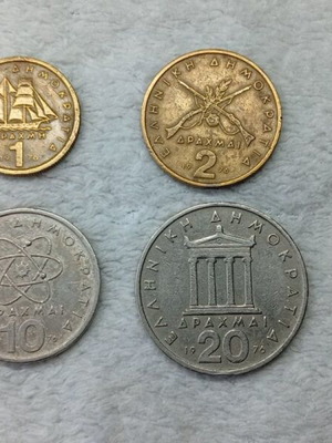 Greek coins used, set of 4 drachmas 1976