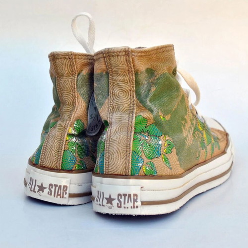 Converse All Star High Top Canvas Sneakers used, floral skull design, size 38