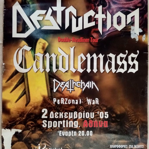Destruction Candlemass Deathchain concert posters and setlist December 2005