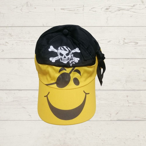 Kids Pirate Smiley Hat new, yellow and black, size 56