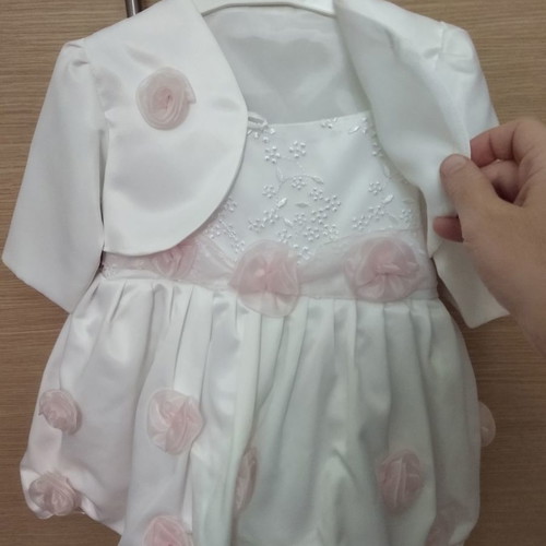 Baptism or formal dress white with pink flowers and removable jacket new