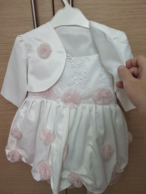 Baptism or formal dress white with pink flowers and removable jacket new