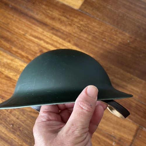Vintage metal English-style helmet, restored