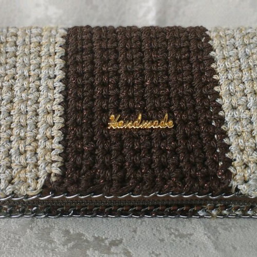 Handmade knitted wallet new, beige brown