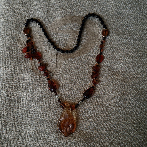 Boho handmade necklace used with glass pendant brown orange