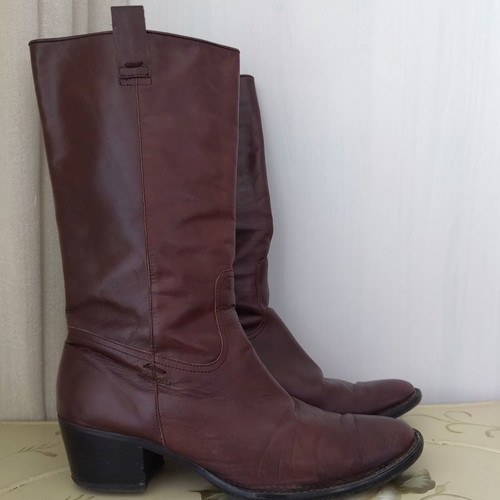 Women's leather boots used, size 41, bordeaux