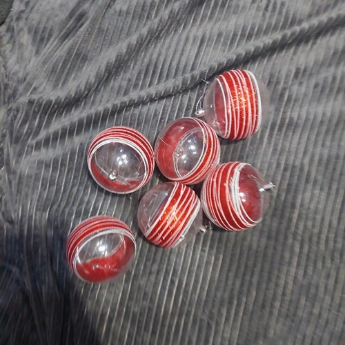 Set of 7 Candy Cane Christmas balls like new, red and white