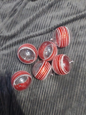 Set of 7 Candy Cane Christmas balls like new, red and white