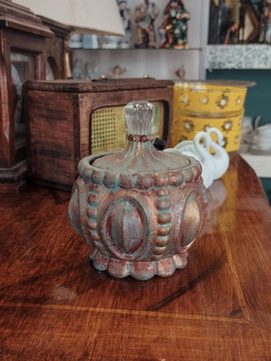 Glass decorative jar with lid like new with aging effect