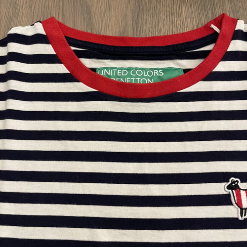 Benetton striped t-shirt new, size M, blue and white