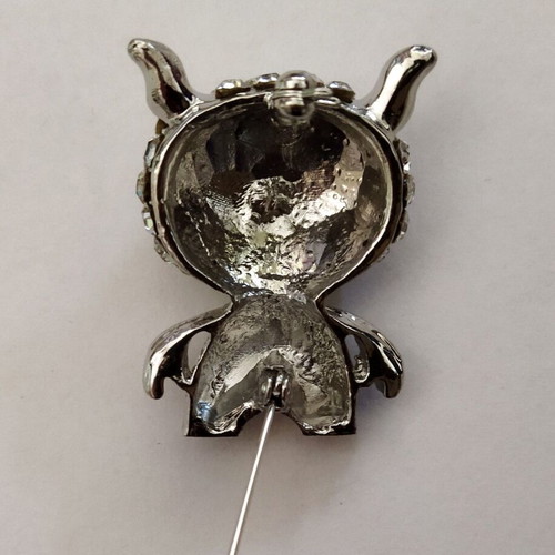Black Cross Eyed Rabbit Brooch with Clear Swarovski Crystals new