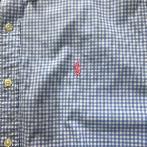Ralph Lauren long sleeve shirt XL, white light blue checked, pink pony
