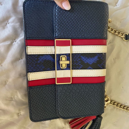 Aldo crossbody bag blue with red and white croco print like new
