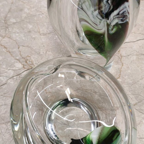 Vintage glass set Jiří Šuhájek used, vase and ashtray