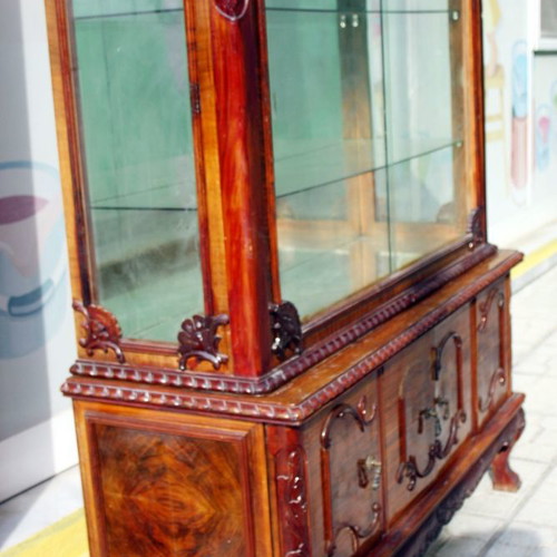Display cabinet used solid carved wood with lion feet