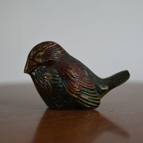 Metal decorative bird used, vintage multicolor patina