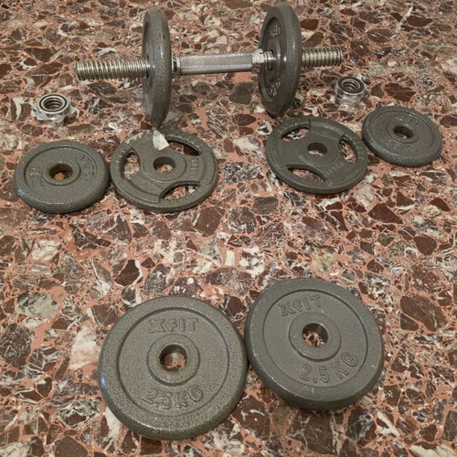 X fit dumbbell with 4x2.5 kg and 4x1.25 kg plates, 2 kg bar