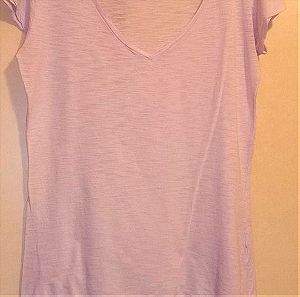 Μπλούζα T-shirt ροζ με V, Small