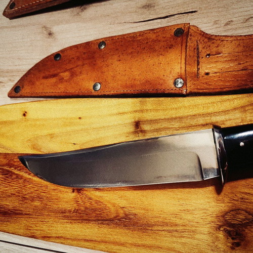 Collector's massive hunting knife new with buffalo horn handle