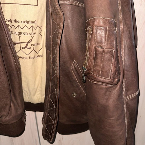 Flight leather jacket used, size XXL, brown, zipper needs repair