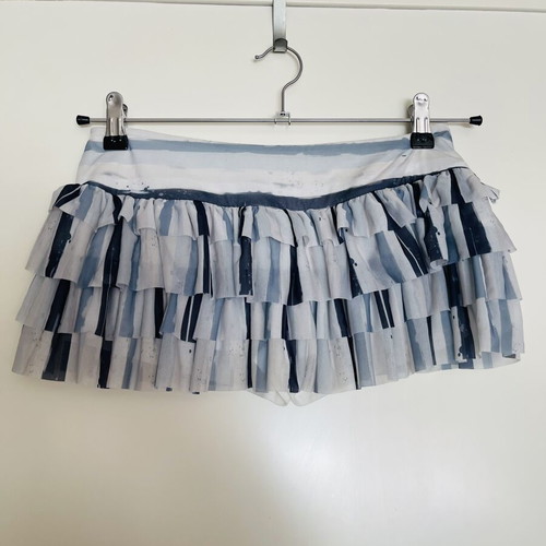 Short skirt with built-in shorts, white and blue