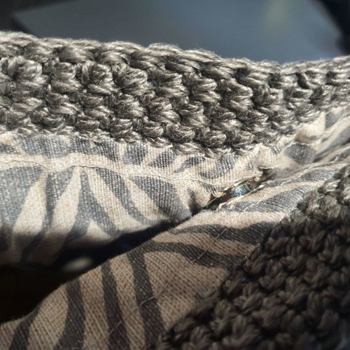 Handmade backpack bag new, knitted with gray leather details
