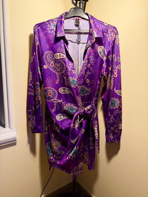 Blouse dress kimono type used, white and purple