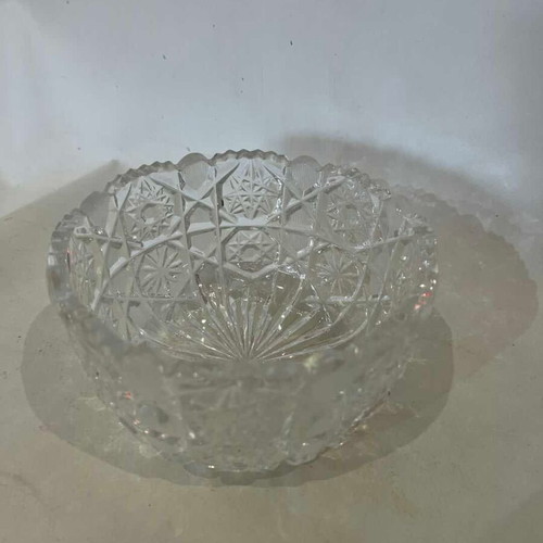 Vintage crystal serving fondue bowl used with engraved designs 8x14