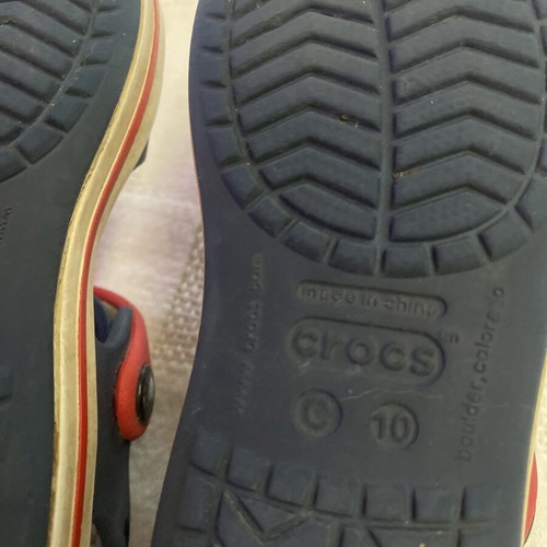 Crocs Crocband sandals used, blue and red, sizes 27-28